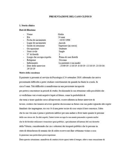 sezione: presentazione del caso clinico e risultati (timeline visiva)